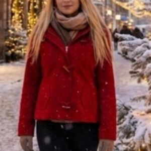 ESPIRIT Red Wool Coat With Hood Scandi Minimal Streetwear